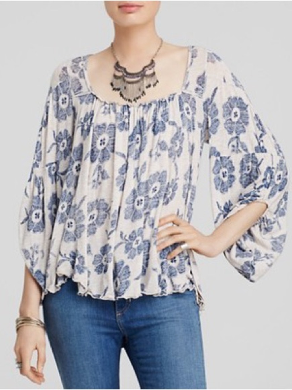 Free People Zoe Floral Print Keyhole Blouse Women Size M NWT